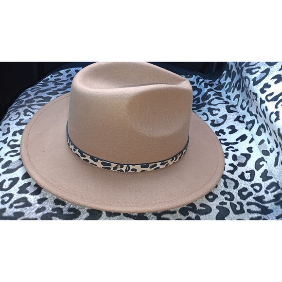 New! Women's Wide Brim Felt Fedora Panama Hat with Leopard Print Buckle - Picture 5 of 9